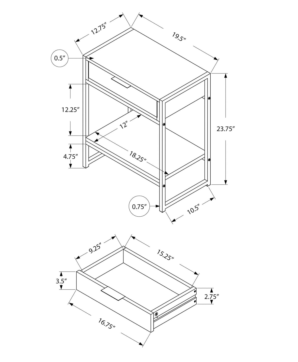 Accent Side Table, Storage Drawer, Contemporary And Modern - Gray