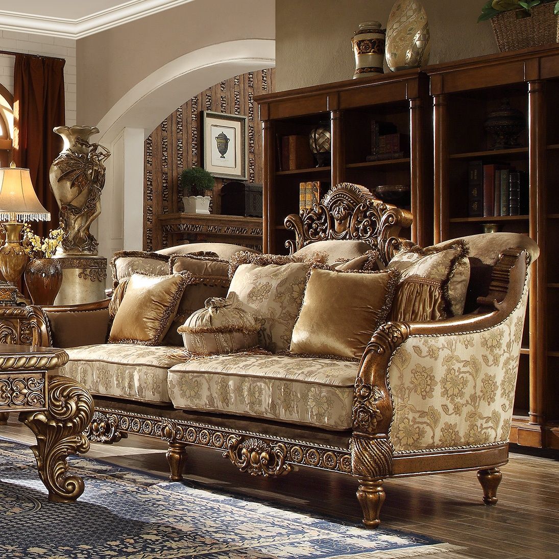 HD-610 - 3 Piece Sofa Set - Antique Gold & Perfect Brown