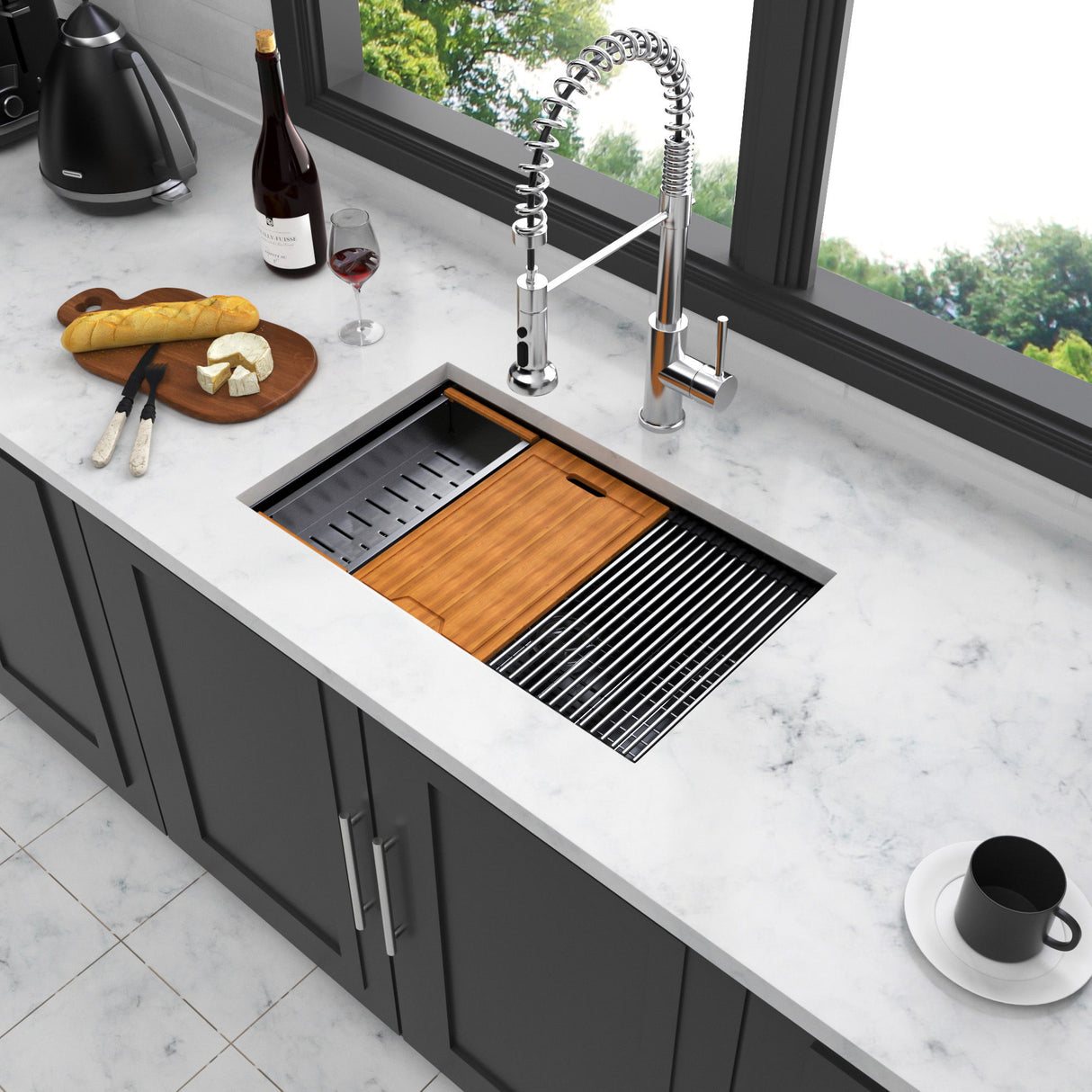 Workstation Kitchen Sink,Single Bowl Undermount