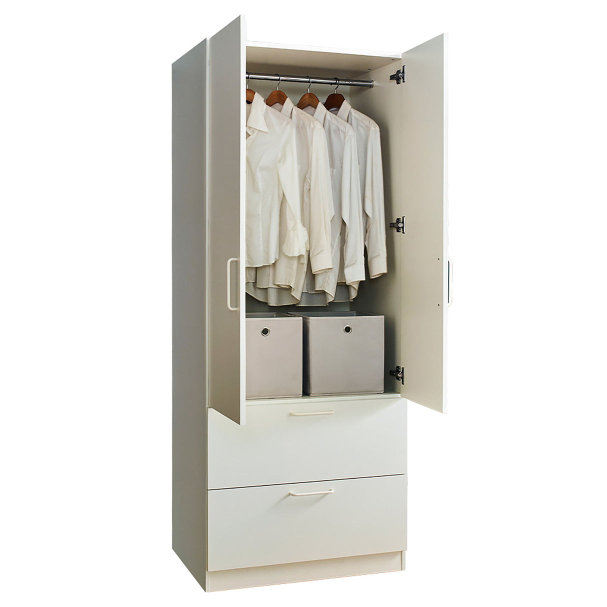 Emma - 2 Door Wood Closet With 2 Drawers And Hanging Bars - White
