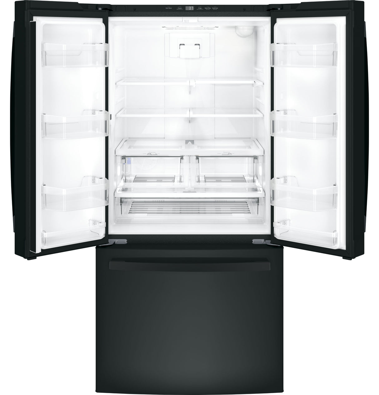 GE GWE19JGLBB - 33 in. 18.6 cu. ft. Counter Depth French Door Refrigerator with Internal Water Dispenser - Black