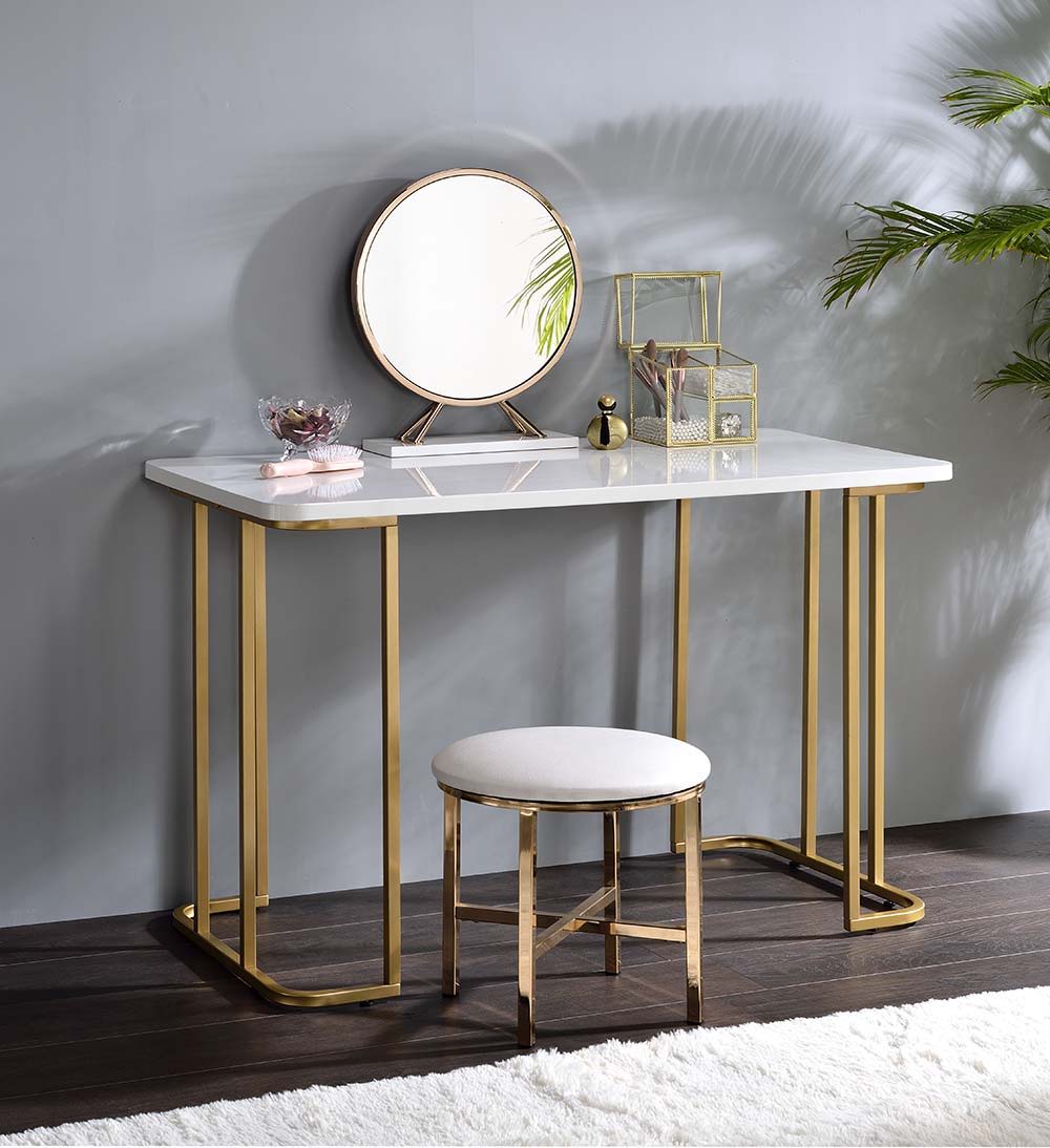 Estie - Vanity Desk Same 93102) - White & Gold