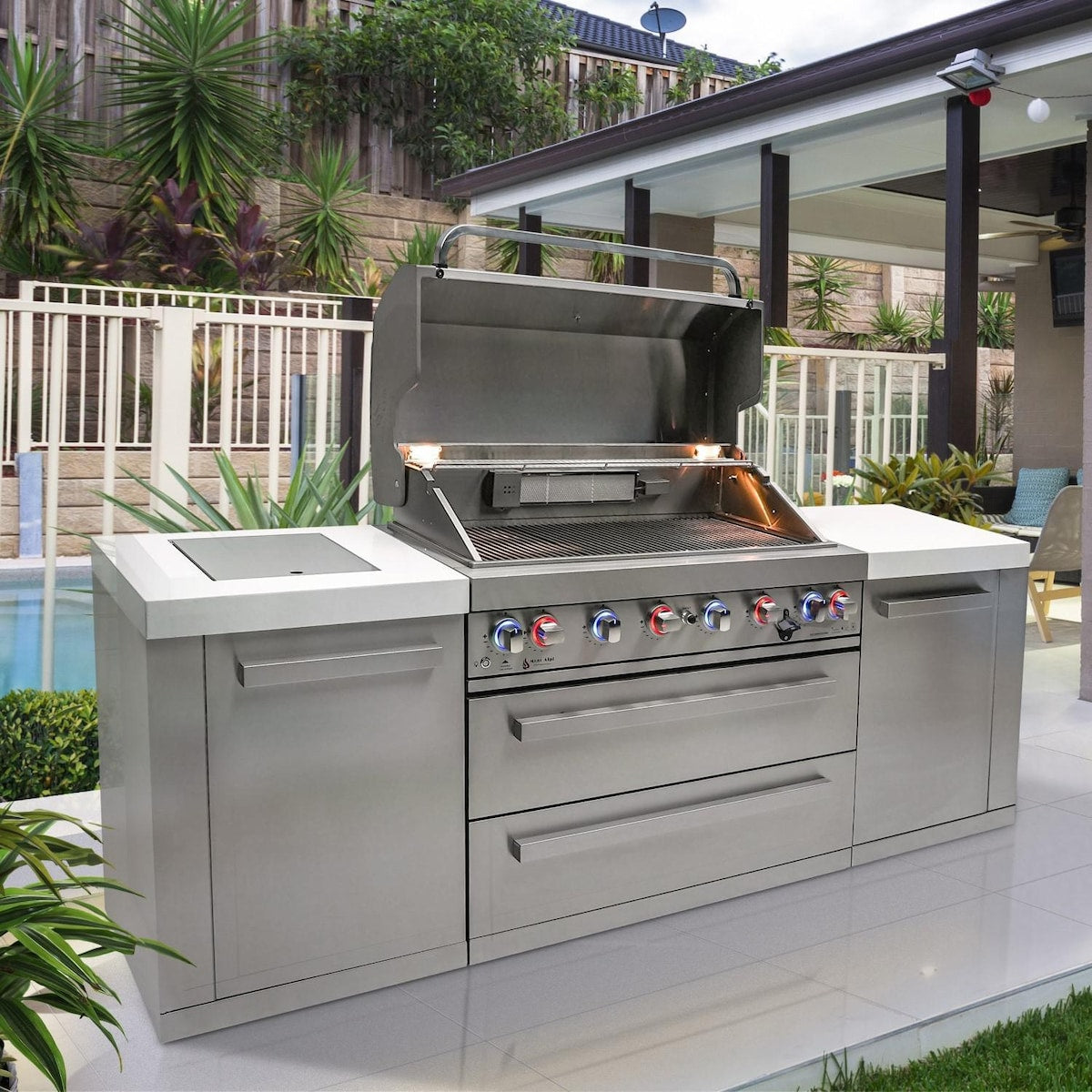 Mont Alpi Original Series 8 Ft Propane Outdoor Kitchen Island w/ Side Burner- MAi805