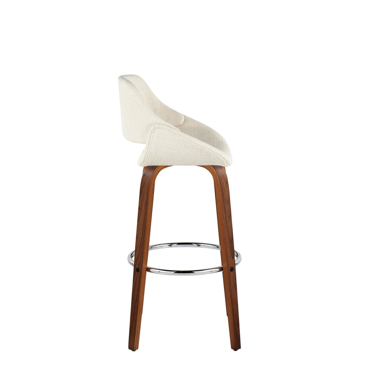 Fabrizzi - 30" Fixed-Height Barstool With Swivel And Round Chrome Metal Footrest (Set of 2) - Walnut Wood