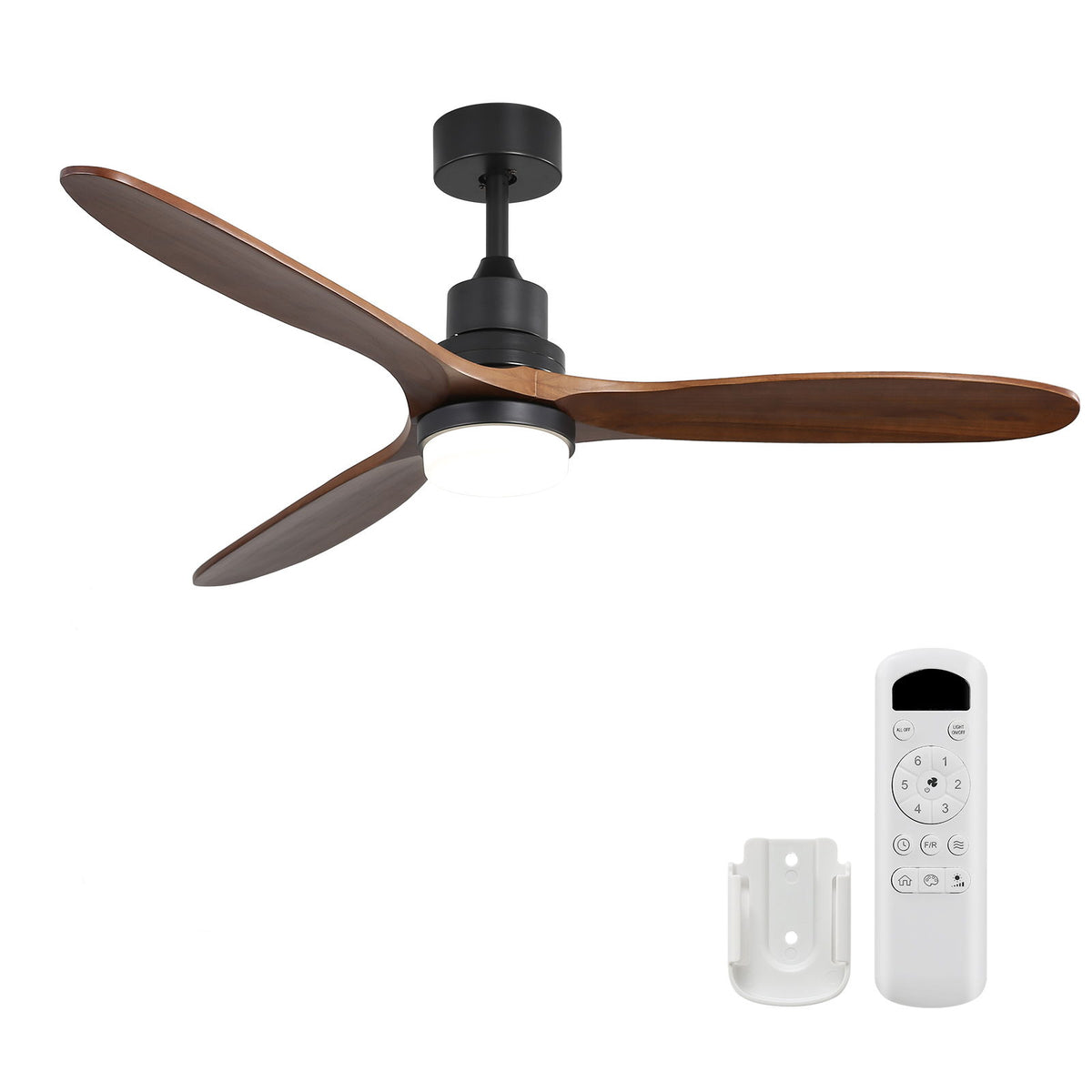 Ceiling Fan With Lights 3 Solid Wood Fan Blade Noiseless Reversible Motor Remote Control - Black