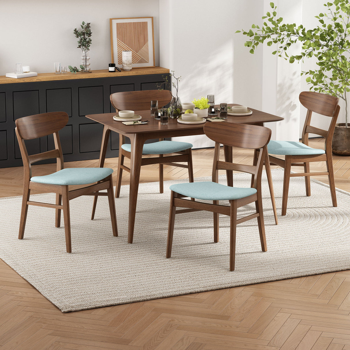 5 Piece Dining Set With Table And 4 Upholstered Chairs