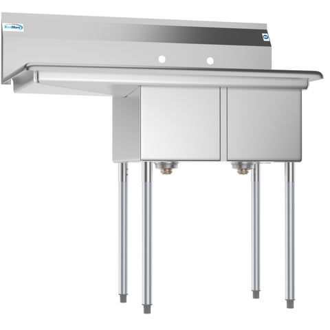 43 in. Two Compartment Stainless Steel Commercial Sink with Drainboard, Bowl Size 12"x 16"x 10" SB121610-16L3.