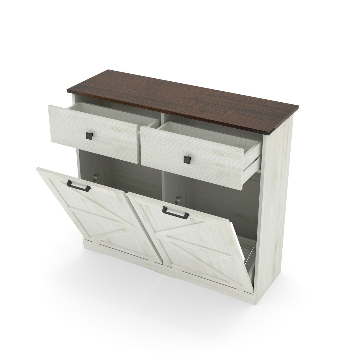Double Tilt Out Trash Cabinet With Hideaway Drawer And Barn Door Style
