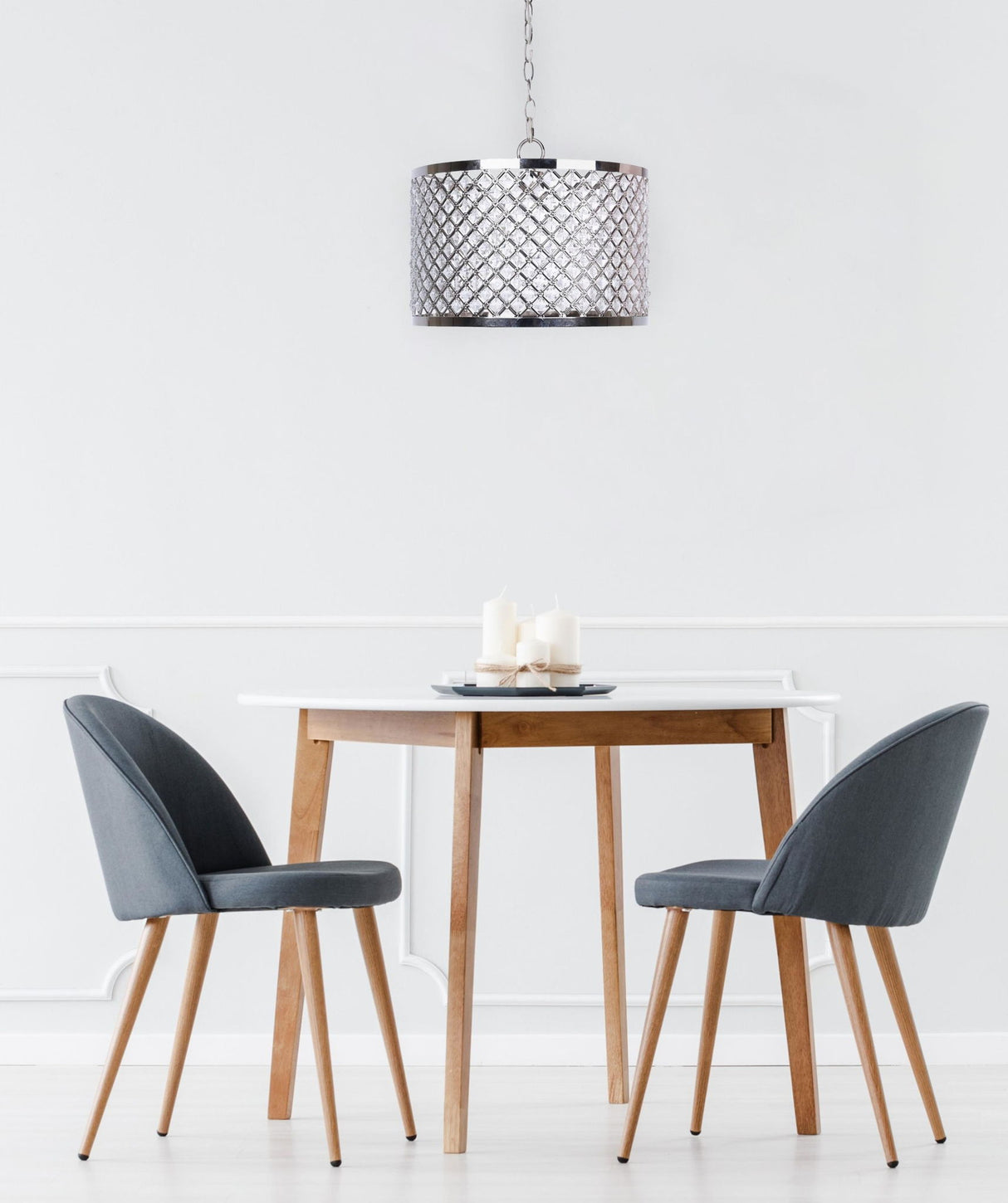 Dangle - Drum Metal Pendant Lamp - Polished Nickel, Clear Crystal