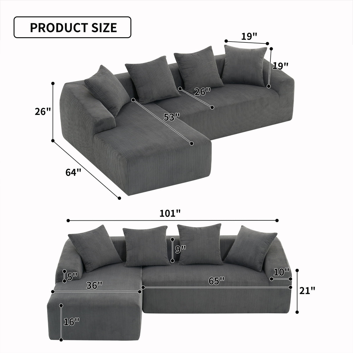 Combined 3 Seater Sofa With 4 Pillows