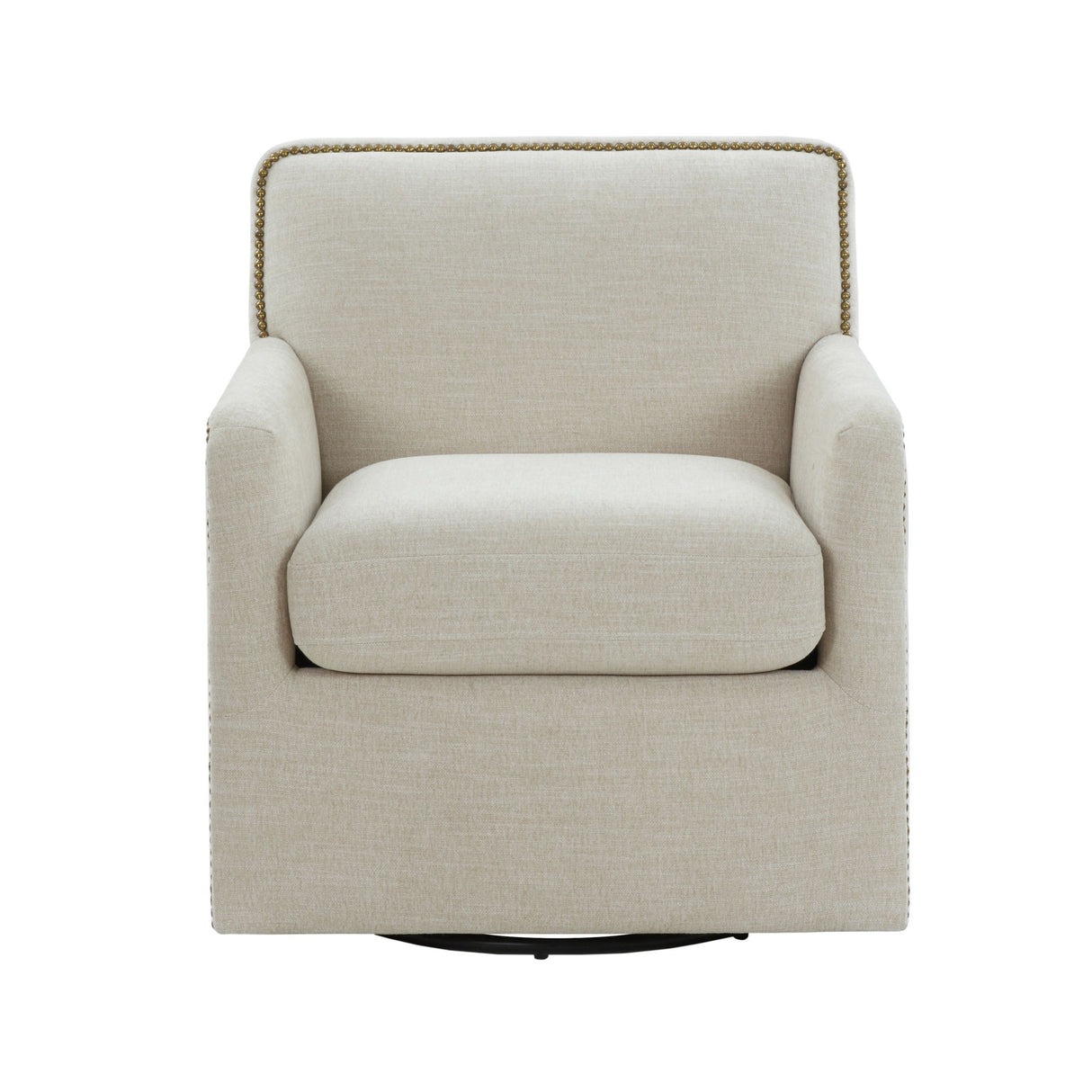 Tolland - Swivel Accent Chair With Antique Brass Nailhead Trim - Beige