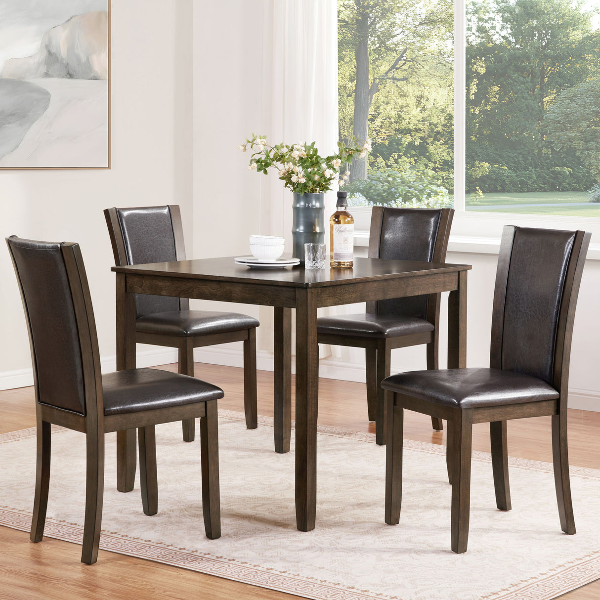 5 Piece Dining Table Set With Chairs - Dark Walnut