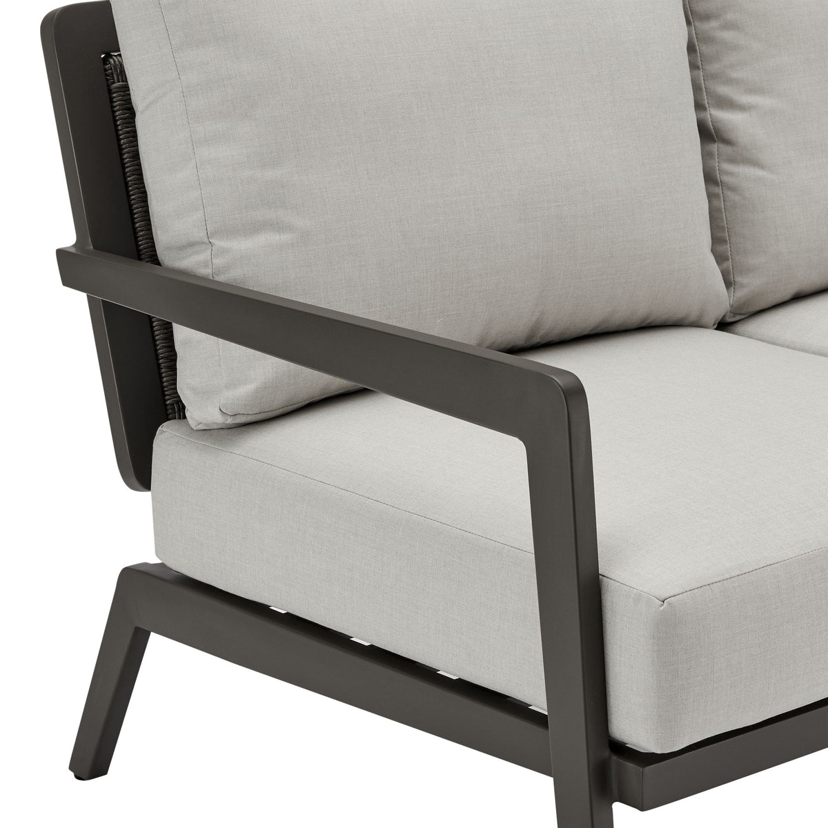 Avila - Outdoor Sofa With Woven Rattan Details Aluminum Frame And Cushions - Dark Bronze / Silver Ash