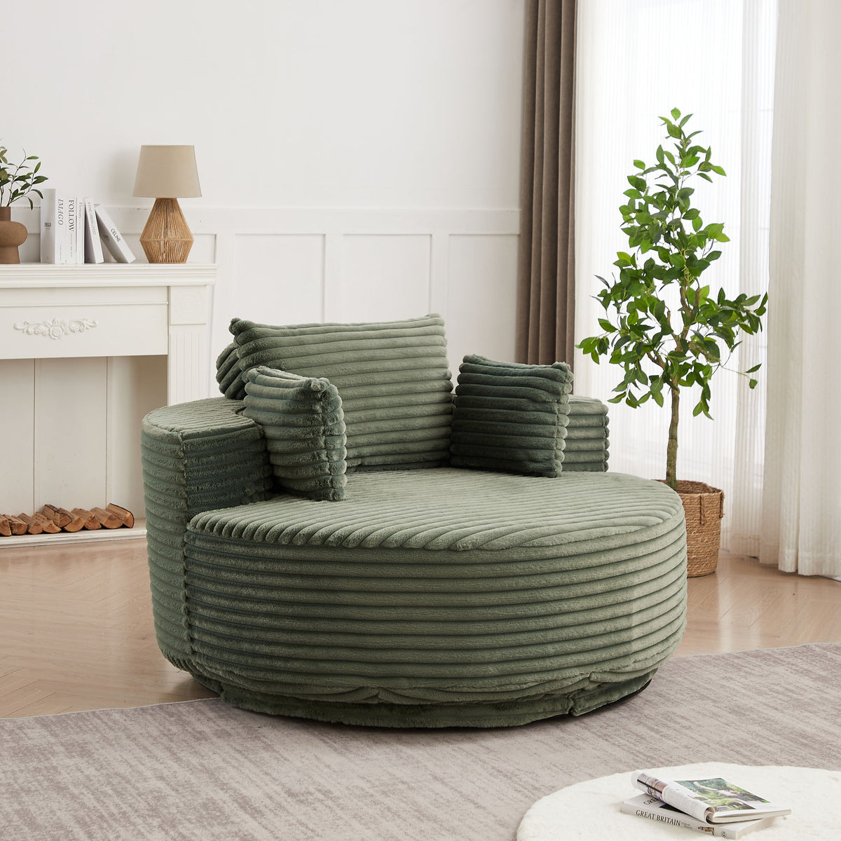 Swivel Chair With Sleeper Design, 360 Degree Rotating Base For Living Room - Green