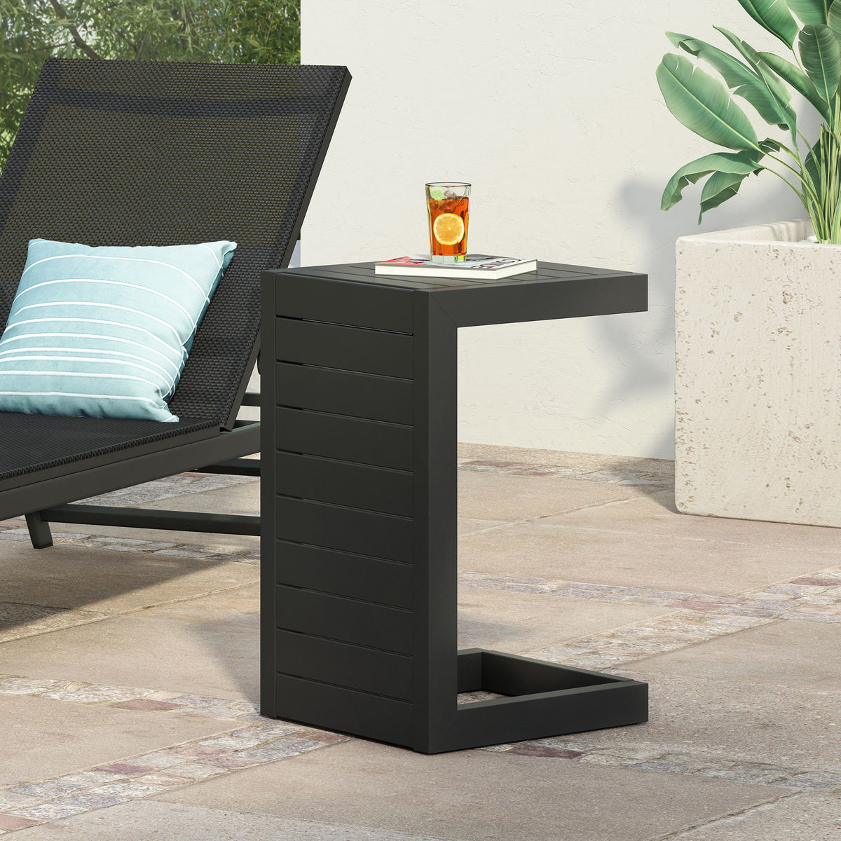 Aluminum Outdoor C - Shaped Side Table For Patio
