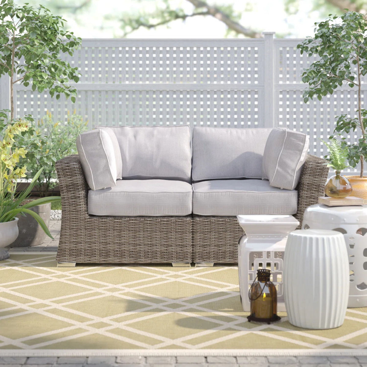 Outdoor Loveseat With Cushions - Gray / Gray Mix