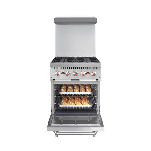 24 in. 4 Burner Commercial Liquid Propane Range with Oven in Stainless-Steel (KM-CR24-LP)