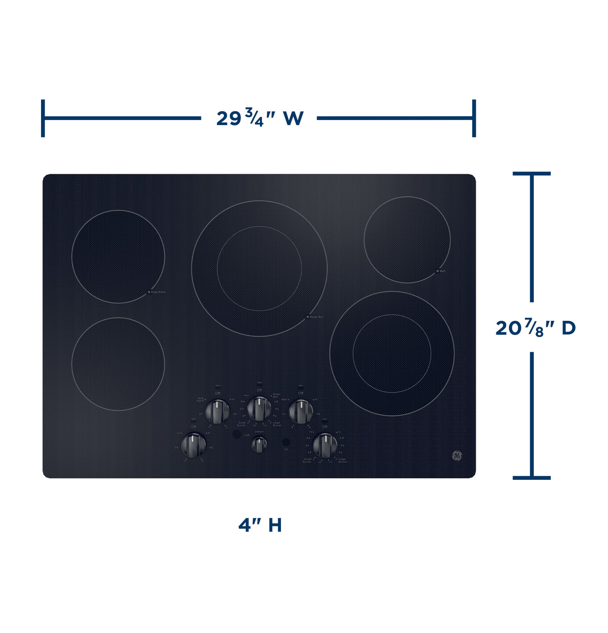 GE JEP5030DTBB - 30 in. 5-Burner Electric Cooktop with Simmer Burner & Power Burner - Black