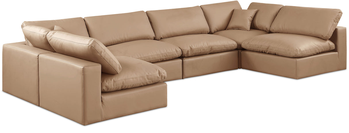 Comfy - 6 Piece Faux Leather Modular Armless Sectional - Tan