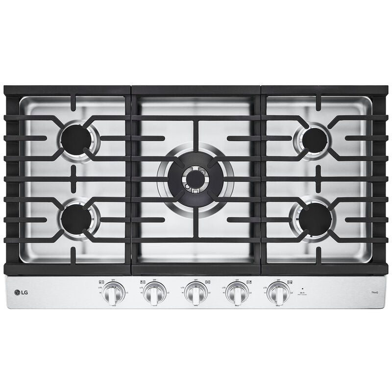 LG CBGJ3627S 36 in. 5-Burner Smart Natural Gas Cooktop with Griddle, Simmer Burner & Power Burner - Stainless Steel