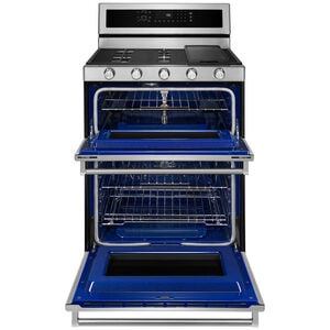 KitchenAid KFGD500ESS 30 in. 6 cu. ft. True European Convection Double Oven Gas Range with 5 Sealed Burners & Griddle - Stainless Steel