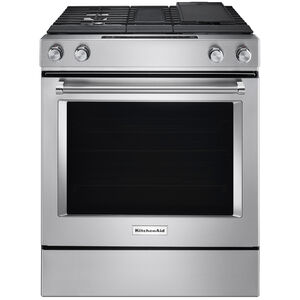 KitchenAid 30 in. 6.4 cu. ft. True European Convection Slide-In Dual Fuel Range with 4 Sealed Burners - Stainless Steel