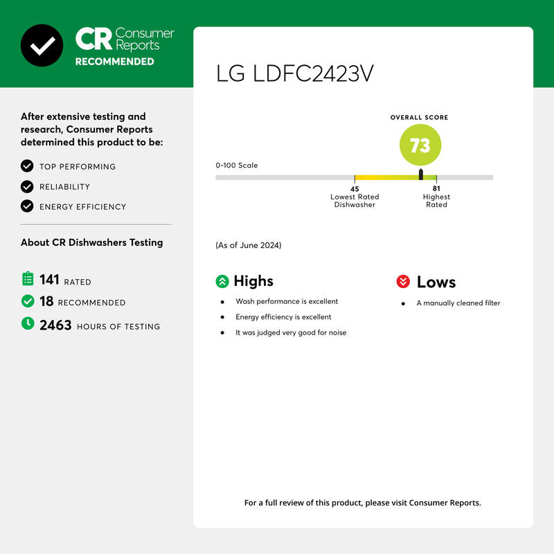 LG LDFC2423V 24 in. Front Control Dishwasher with 52 dBa Sound Level, Dynamic Dry & Pocket - Stainless Steel Look