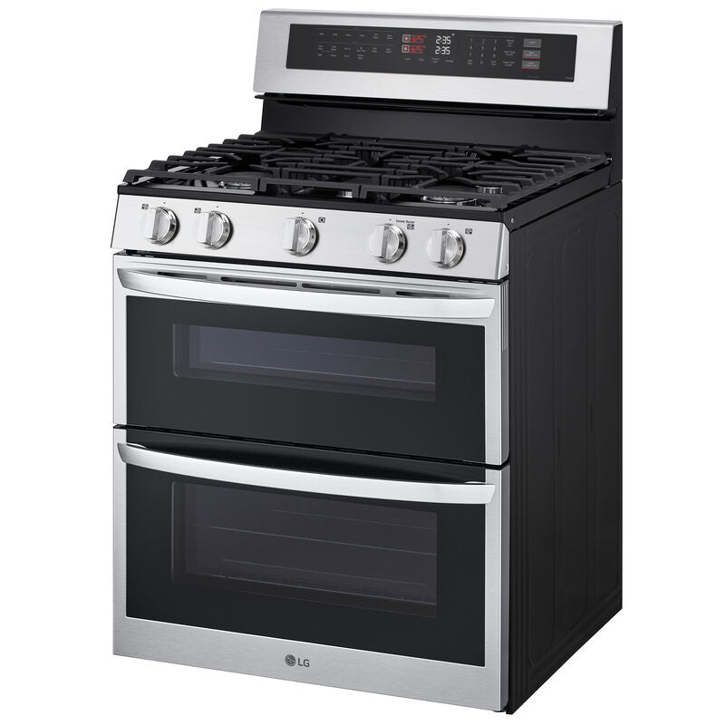 LG LDGL6924S 30 in. 6.9 cu. ft. Smart Air Fry True European Convection Double Oven Gas Range with 5 Sealed Burners - Stainless Steel