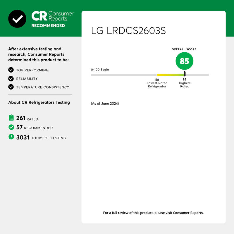 LG LRDCS2603S 33 in. 25.5 cu. ft. Bottom Freezer Refrigerator with Ice Maker - PrintProof Stainless Steel