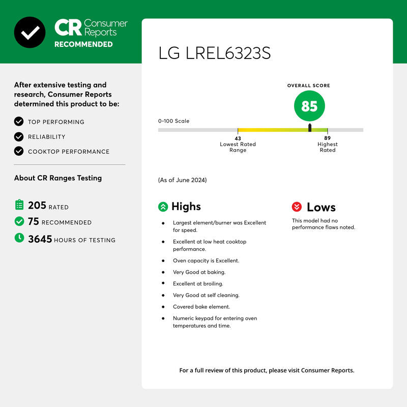 LG LREL6323S 30 in. 6.3 cu. ft. Smart Air Fry Standard Convection Electric Range with Radiant Burners - Stainless Steel