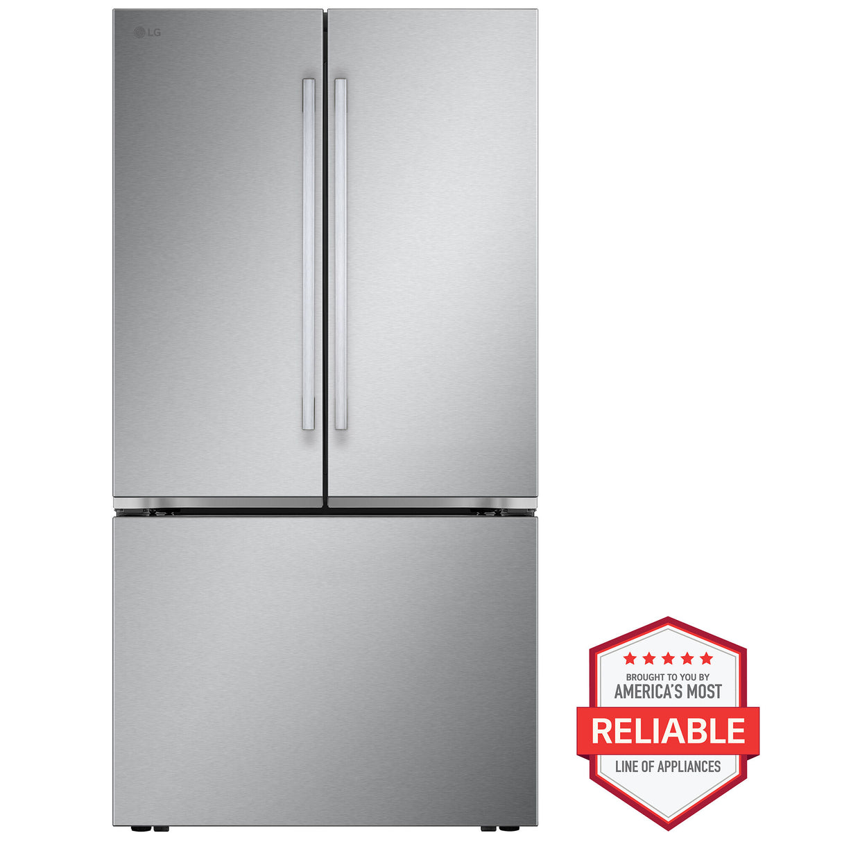 LG LRFLC2726S 27 cu. ft. counter-depth French door refrigerator in stainless steel, product view 1