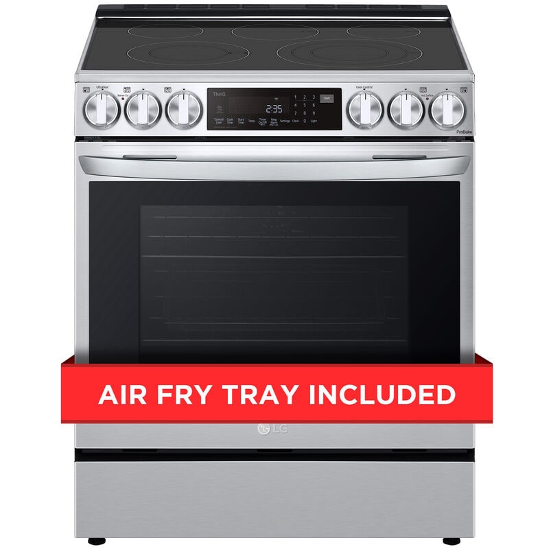 LG LSEL6335FE InstaView 30 in. 6.3 cu. ft. Smart Air Fry True European Convection Slide-In Electric Range with Radiant Burners - PrintProof Stainless Steel