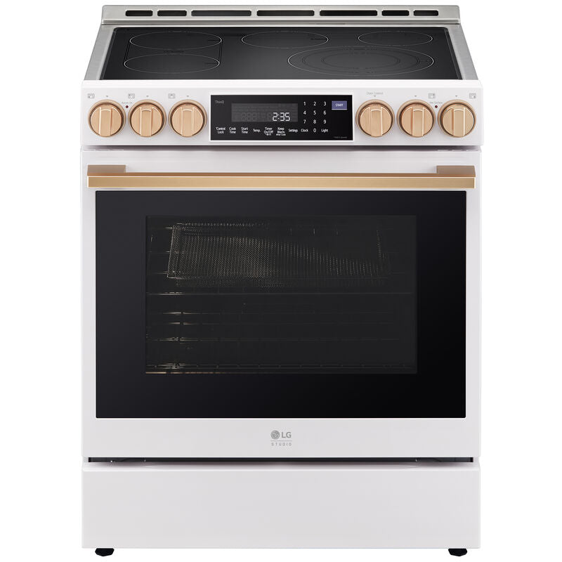 LG LSES6338N Studio 30 in. 6.3 cu. ft. Smart Air Fry True European Convection Slide-In Electric Range with Radiant Burners - Essence White