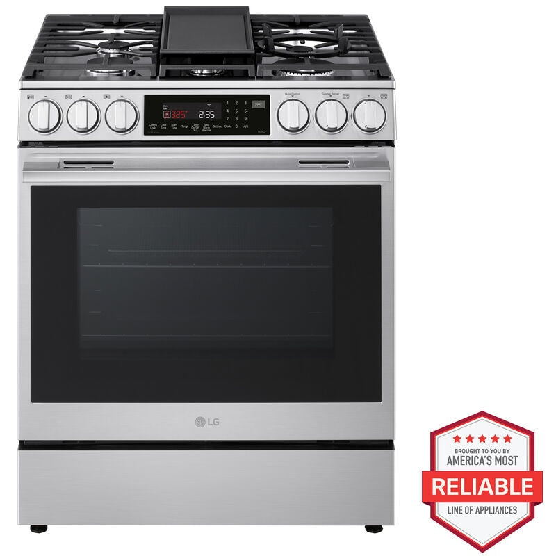 LG LSGL6337X 30 in. 6.3 cu. ft. Smart Air-Fry True European Convection Slide-In Gas Range with 5 Sealed Burners & Griddle - PrintProof Stainless Steel