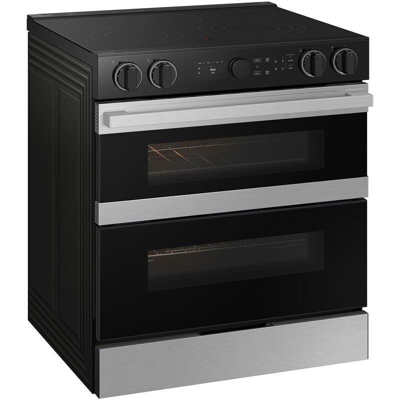 Samsung NSE6DG8550SR Bespoke 30 in. 6.1 cu. ft. Smart Air Fry True European Convection Double Oven Slide-In Electric Range with Smoothtop Burners - Stainless Steel