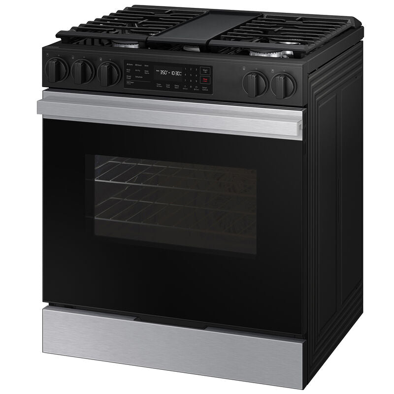 Samsung NSG6DG8300SR Bespoke 30 in. 6 cu. ft. Smart Air Fry Standard Convection Slide-In Gas Range with 5 Sealed Burners & Griddle - Stainless Steel