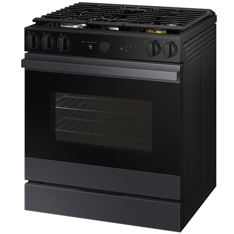 Samsung NSG6DG8500MT Bespoke 30 in. 6 cu. ft. Smart Air Fry True European Convection Slide-In Gas Range with 5 Sealed Burners & Griddle - Matte Black Steel