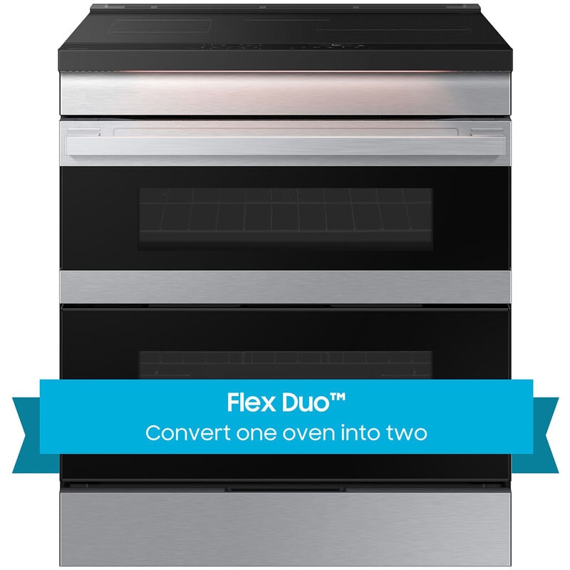 Samsung NSI6DG9550SR Bespoke 30 in. 6.1 cu. ft. Smart Air Fry True European Convection Double Oven Slide-In Electric Range with 4 Induction Burners - Stainless Steel