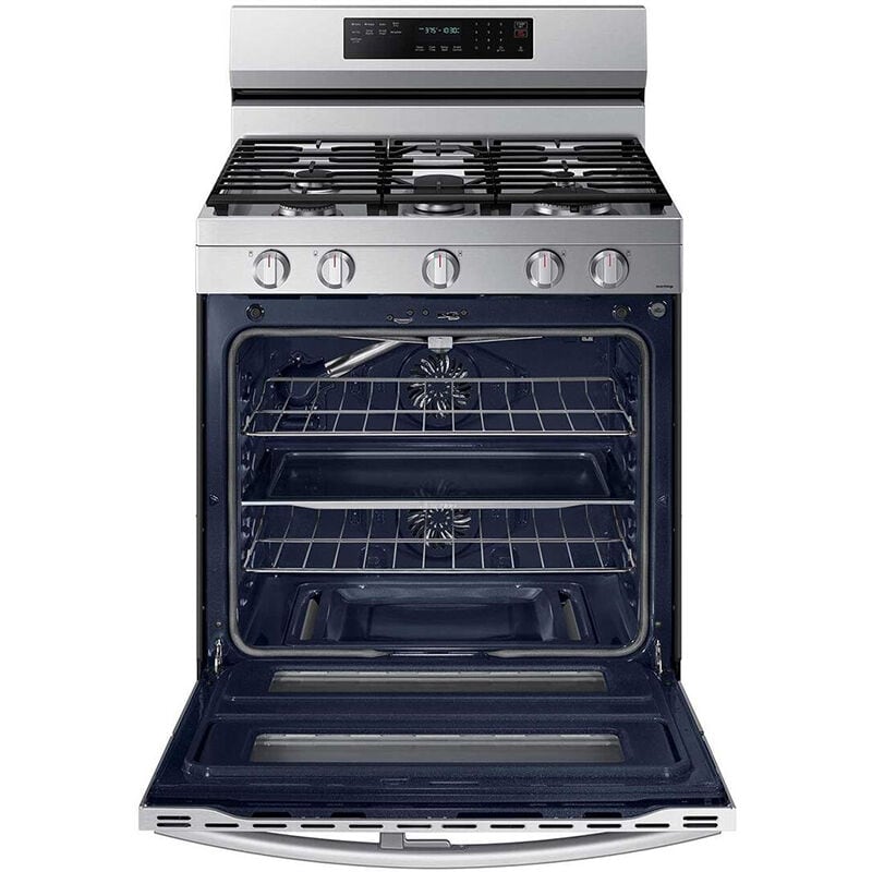 Samsung 30 in. 6 cu. ft. Smart Air Fry True European Convection Double Oven Gas Range with 5 Sealed Burners & Griddle - Stainless Steel