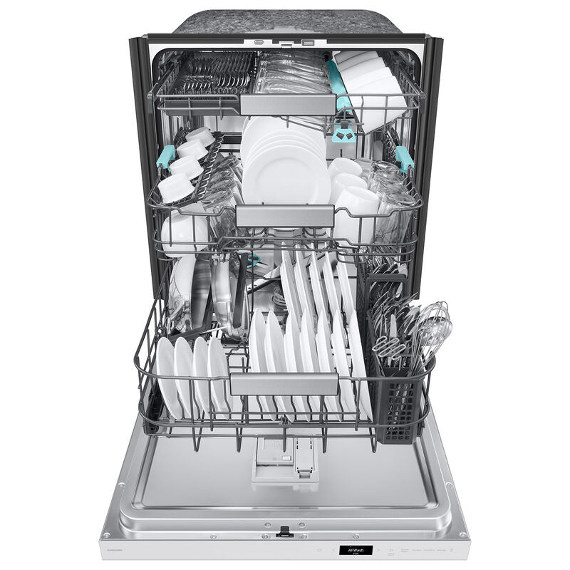Samsung DW90F89T0U12 Bespoke 24 in. Top Control Smart Dishwasher with 38 dBA Sound Level, 3rd-Rack, Smart Dry with AutoRelease Door & Pocket Handle - White Glass