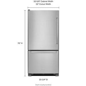KitchenAid KRBL102ESS 33 in. 22 cu. ft. Bottom Mount Refrigerator - alternate angle 2 | Varouj Appliances