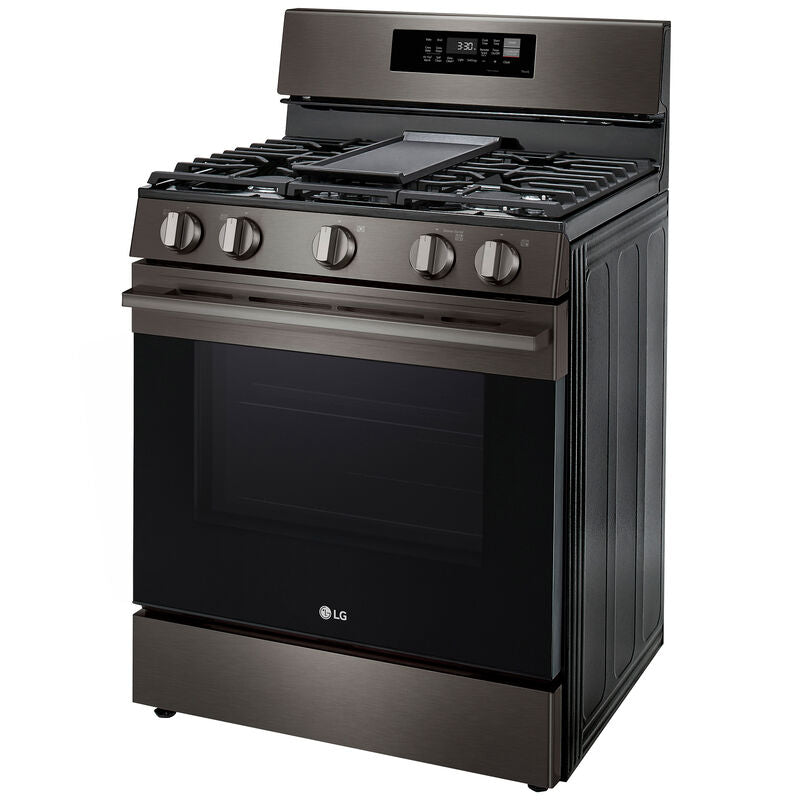 LG LRGN6323Z 30 in. 6.3 cu. ft. Smart Air-Fry True European Convection Gas Range with 5 Sealed Burners & Griddle - Black Stainless Steel