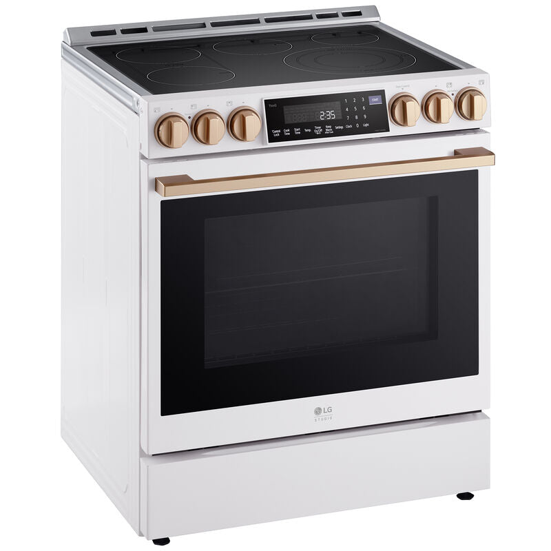 LG LSES6338N Studio 30 in. 6.3 cu. ft. Smart Air Fry True European Convection Slide-In Electric Range with Radiant Burners - Essence White