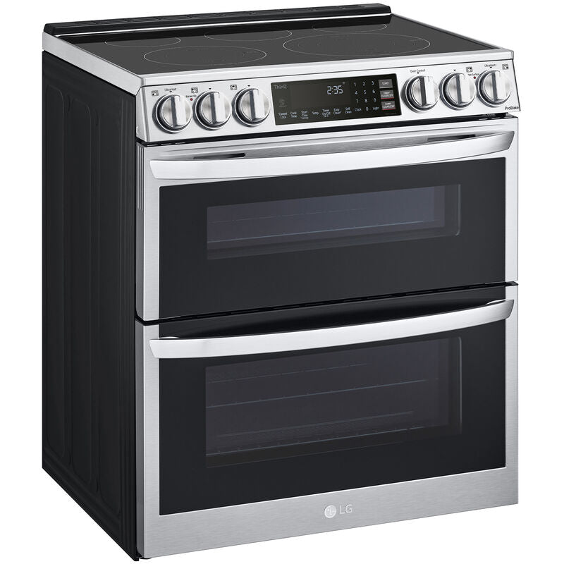 LG LTEL7337F InstaView 30 in. 7.3 cu. ft. Smart Air Fry True European Convection Double Oven Slide-In Electric Range with Smoothtop Burners - PrintProof Stainless Steel