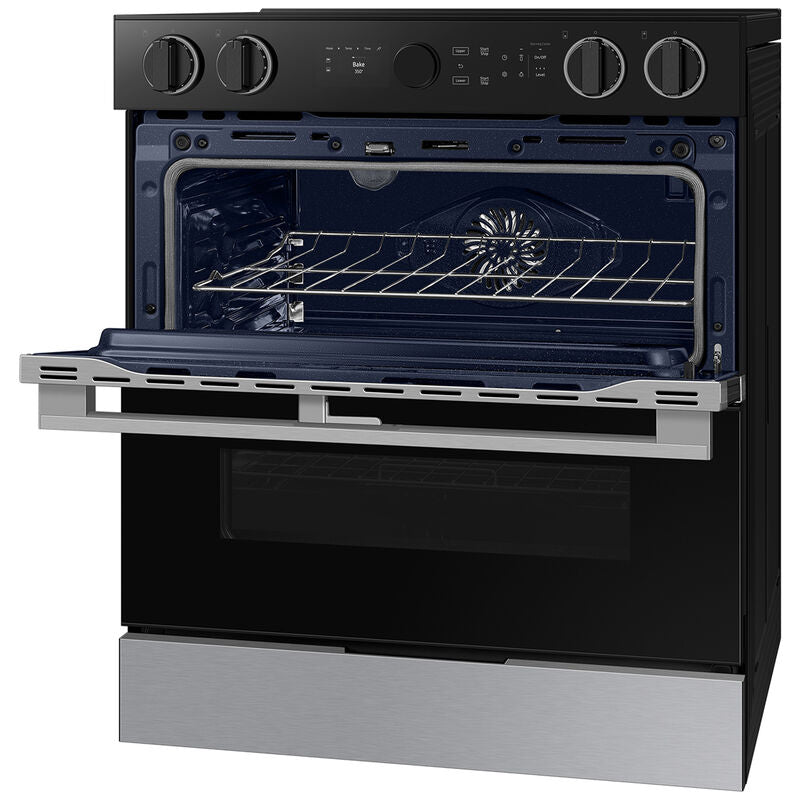 Samsung NSE6DG8550SR Bespoke 30 in. 6.1 cu. ft. Smart Air Fry True European Convection Double Oven Slide-In Electric Range with Smoothtop Burners - Stainless Steel