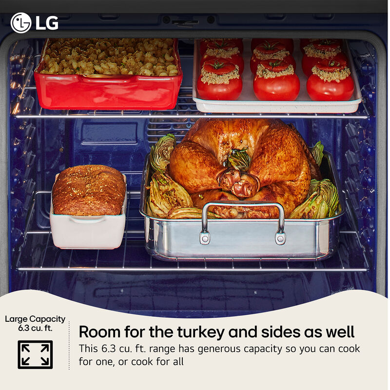 LG LREN6323ZE 30 in. 6.3 cu. ft. Smart Air-Fry True European Convection Electric Range with Radiant Burners - Black Stainless Steel