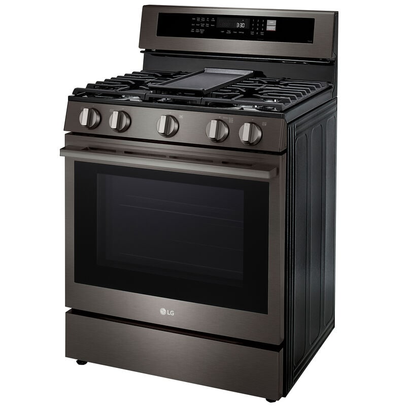 LG LRGN6325Z 30 in. 6.3 cu. ft. Smart Air-Fry True European Convection Gas Range with 5 Sealed Burners & Griddle - PrintProof Black Stainless Steel