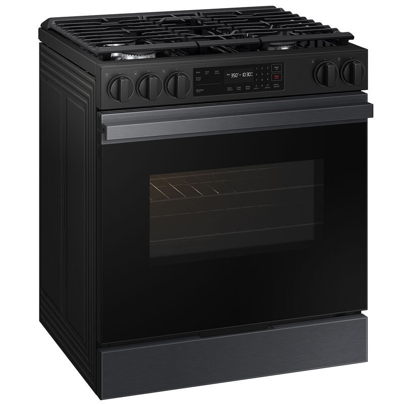 Samsung NSG6DG8100MT Bespoke 30 in. 6 cu. ft. Smart Slide-In Gas Range with 5 Sealed Burners - Matte Black Steel