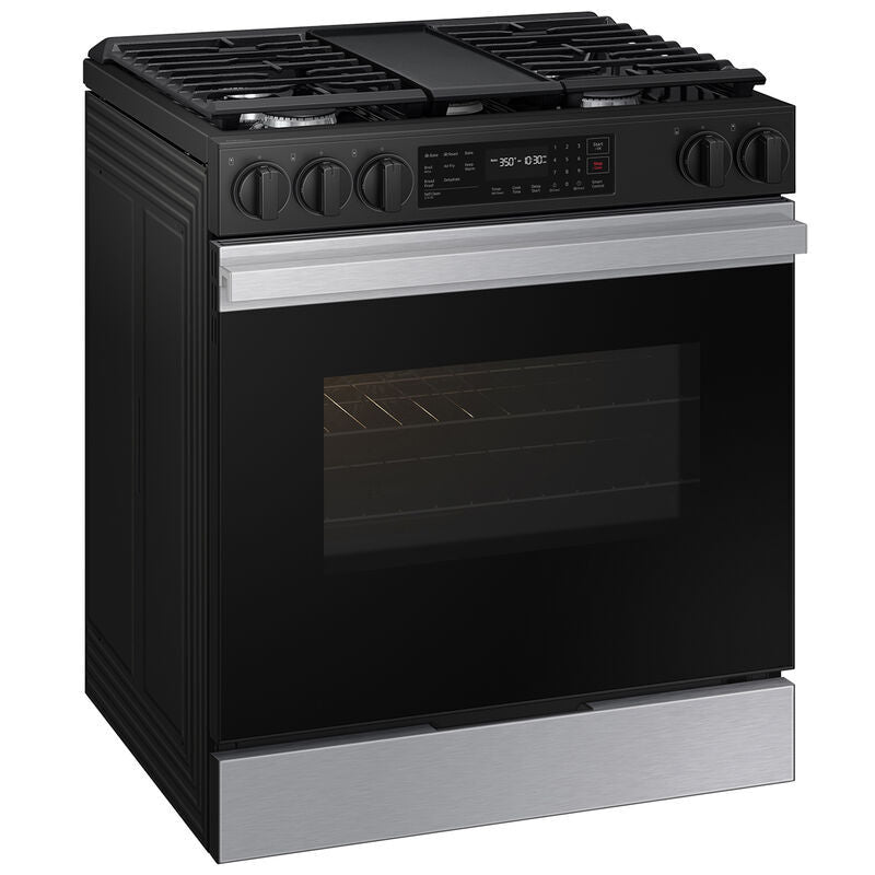 Samsung NSG6DG8300SR Bespoke 30 in. 6 cu. ft. Smart Air Fry Standard Convection Slide-In Gas Range with 5 Sealed Burners & Griddle - Stainless Steel
