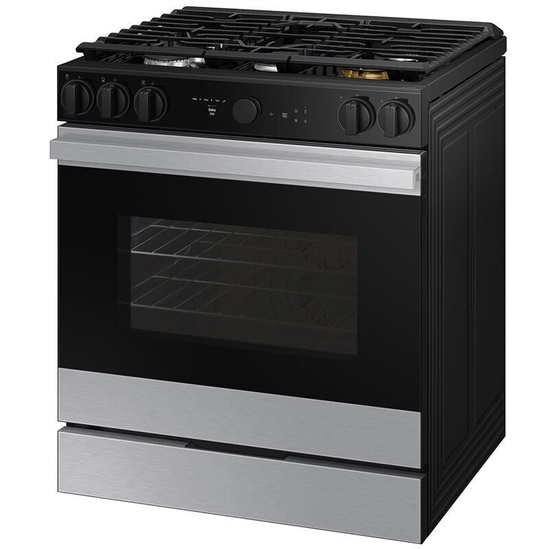 Samsung NSG6DG8700SR Bespoke 30 in. 6 cu. ft. Smart Air Fry True European Convection Slide-In Gas Range 5 Sealed Burners & Griddle - Stainless Steel